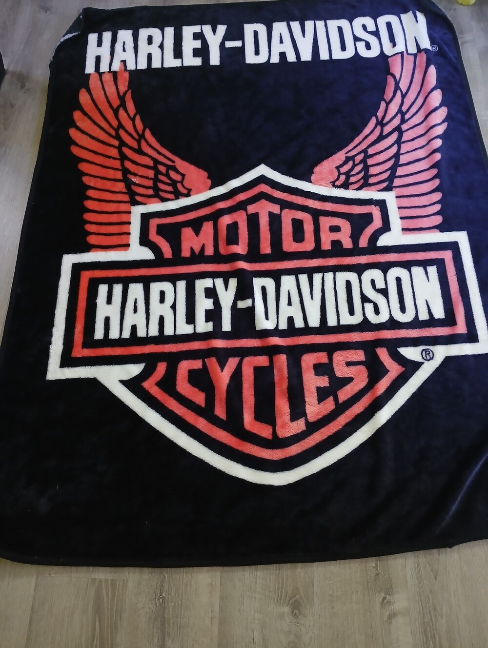 Harley-Davidson Black and Orange Winged Shield Blanket